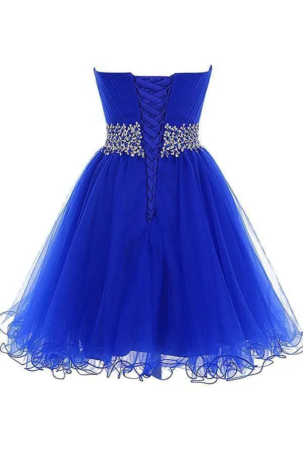 A-line Sweetheart Short Tulle Lace-up Royal Blue Homecoming Dress PD206