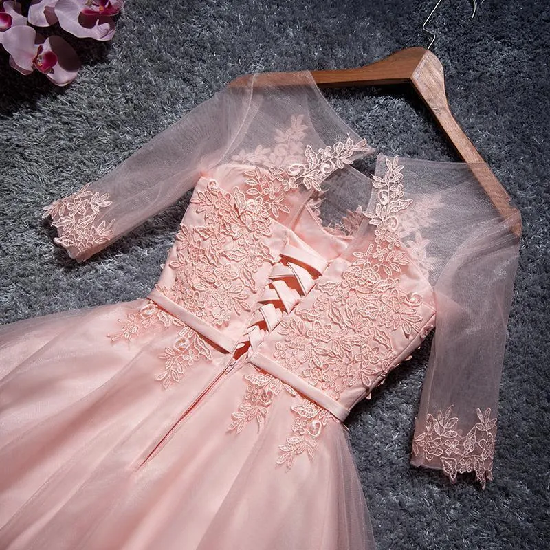 A-line Tulle Homecoming Dresses Scoop Pink Short/Mini Prom Dresses  PD048