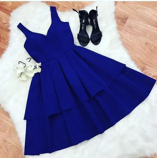 A Line V Neck Short Royal Blue Prom Dresses Homecoming Dresses   PD348