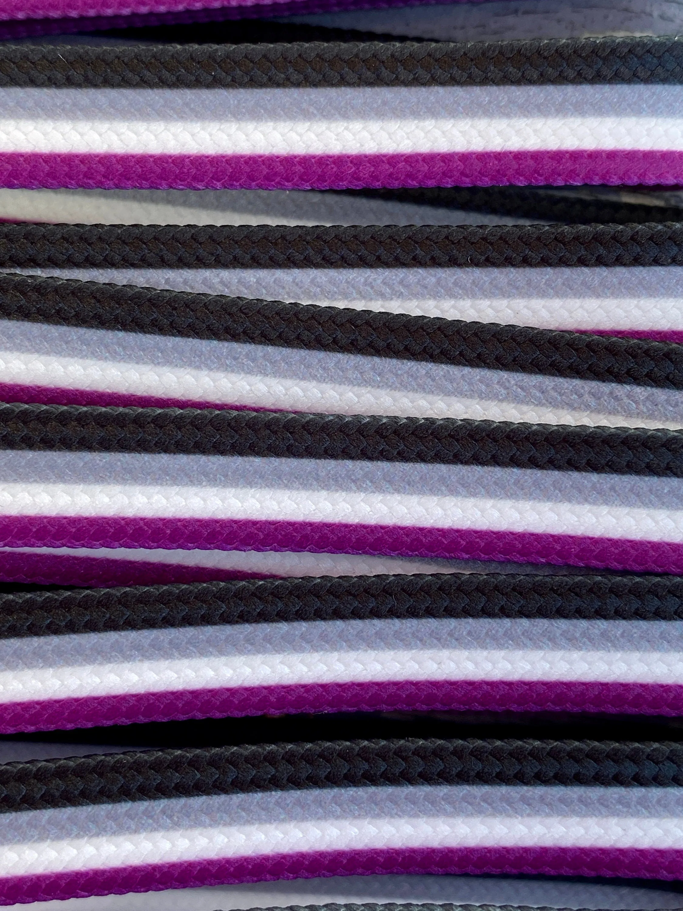 Ace Stripe Laces – 45 inch STYLE Waxed Roller Skate Laces - Purple, white, gray, and black stripes