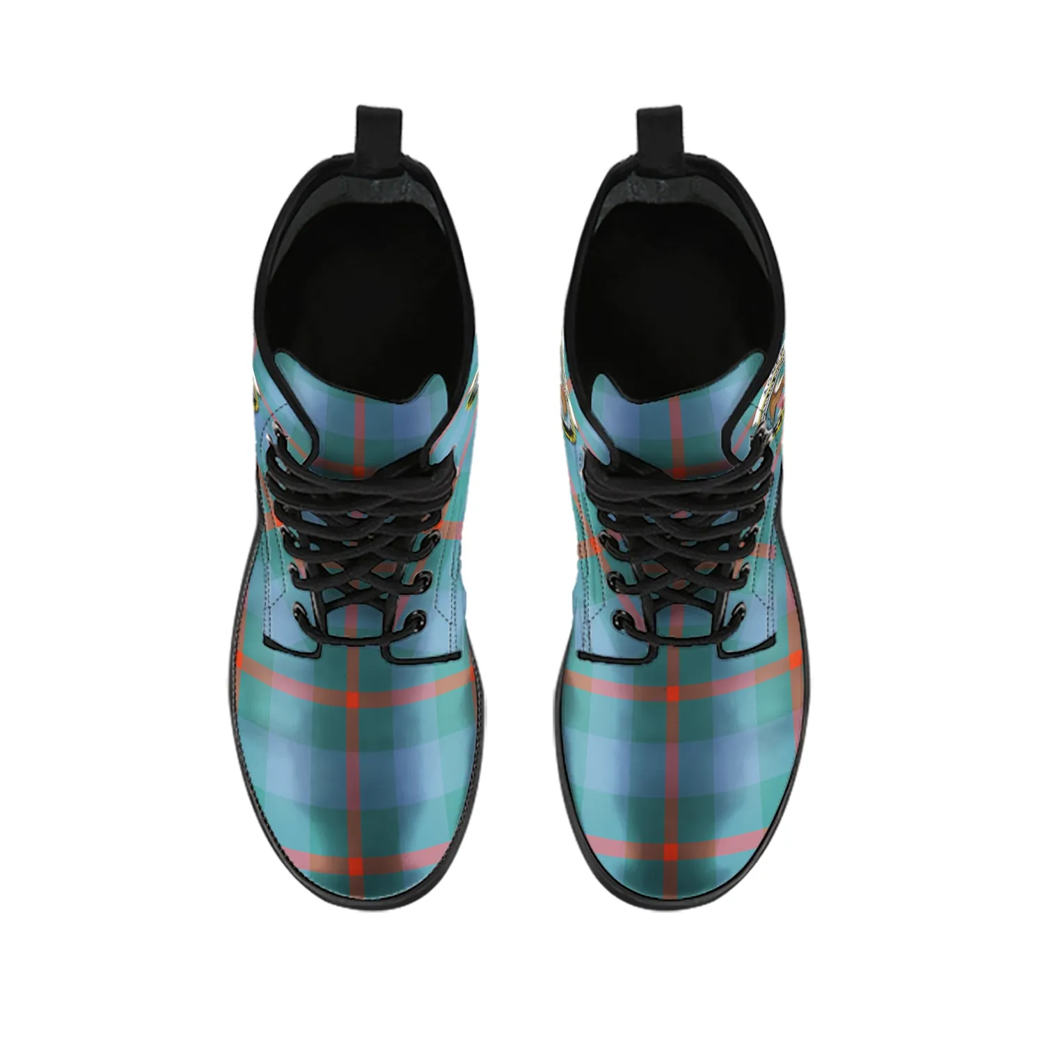 Agnew Ancient Tartan Leather Boots with Family Crest