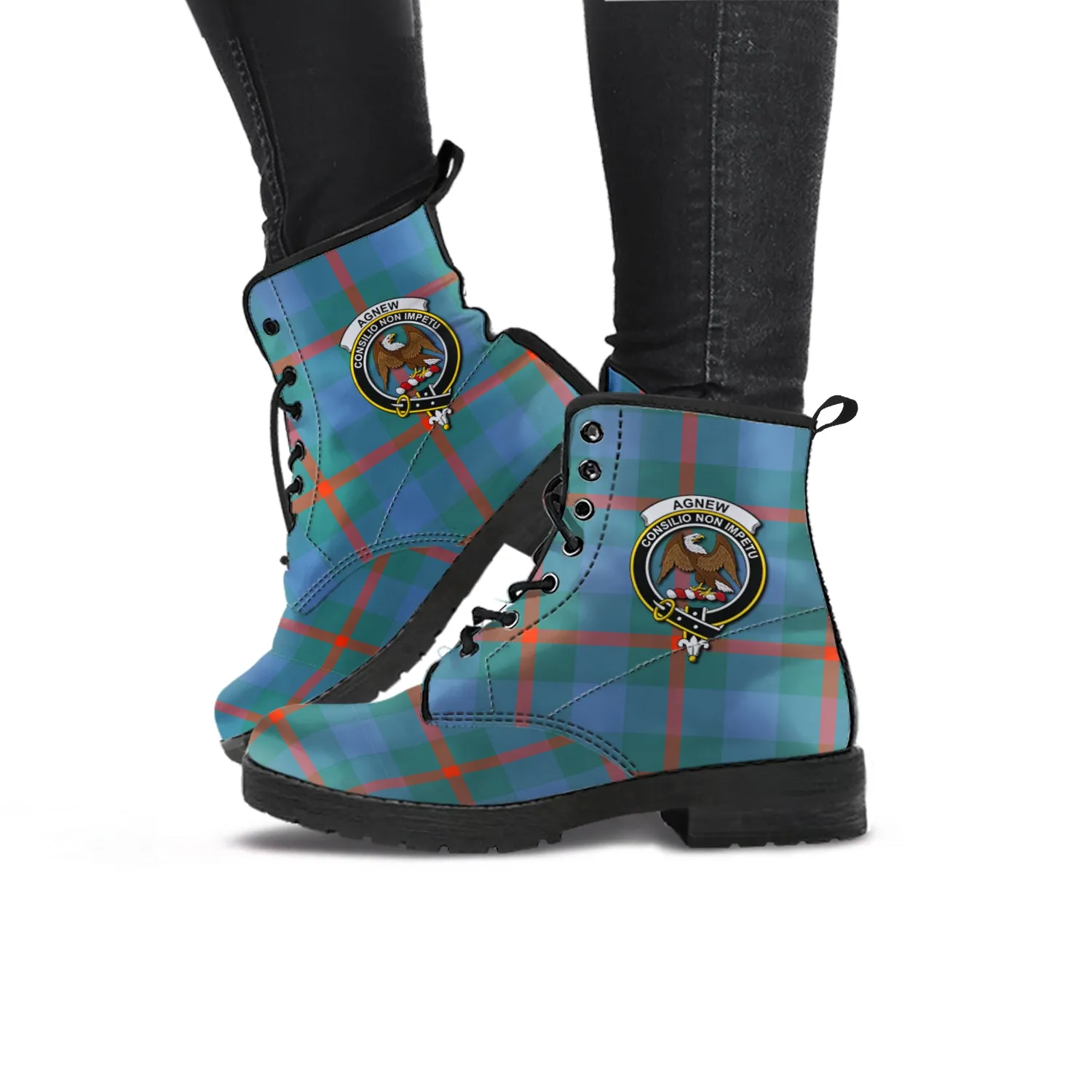 Agnew Ancient Tartan Leather Boots with Family Crest