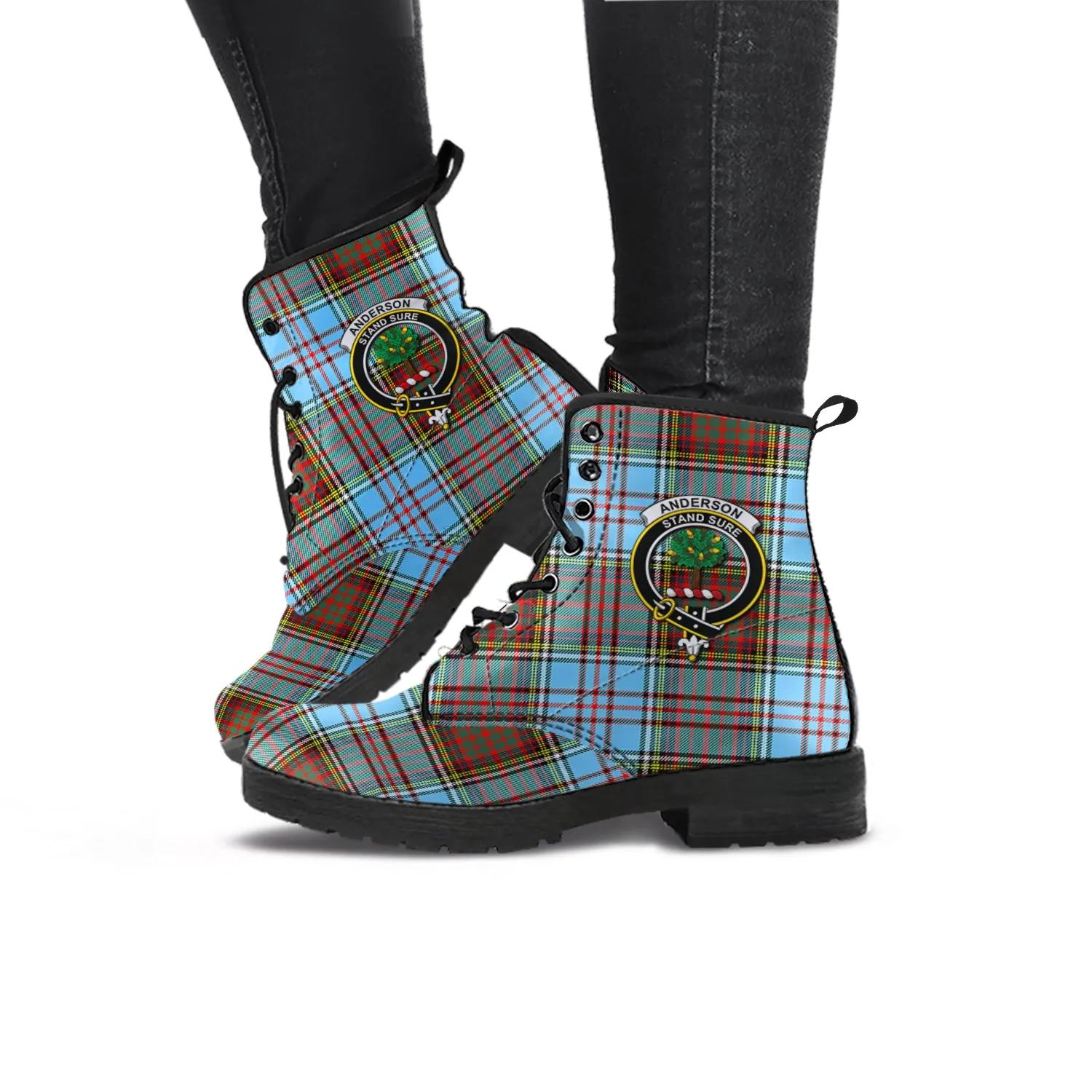 Anderson Ancient Tartan Leather Boots with Family Crest