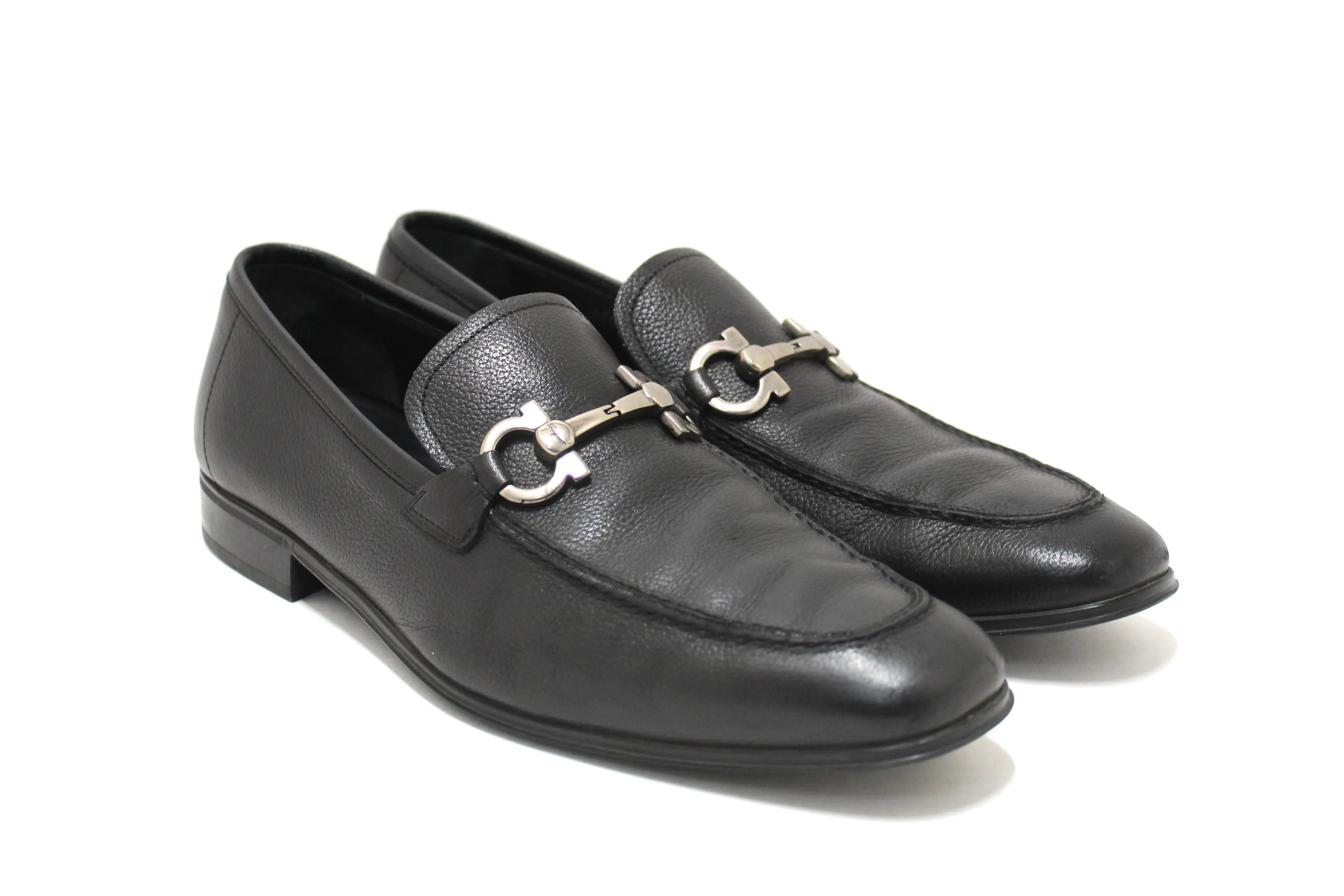 Authentic Salvatore Ferragamo Men's Black Flori Calf Leather Loafer Dress Shoes size 8