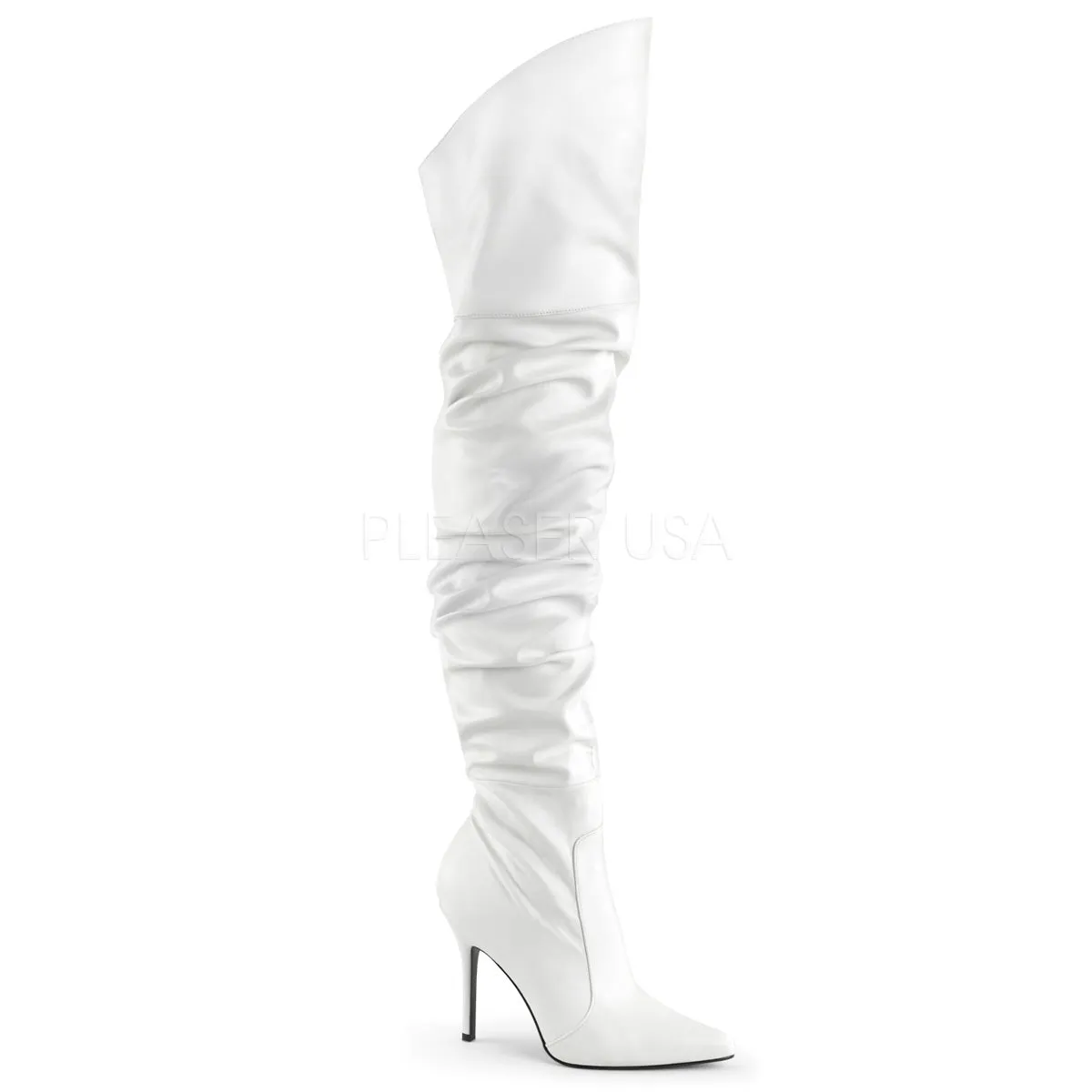 Bad Girls Thigh High Scrunch Boots White