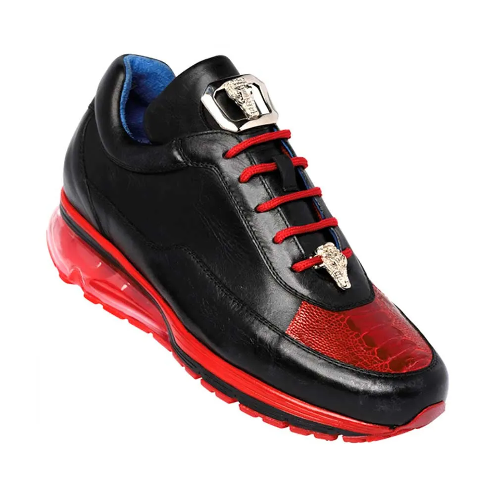 Belvedere Flash Black & Red Genuine Ostrich & Soft Italian Calf Men Sneakers