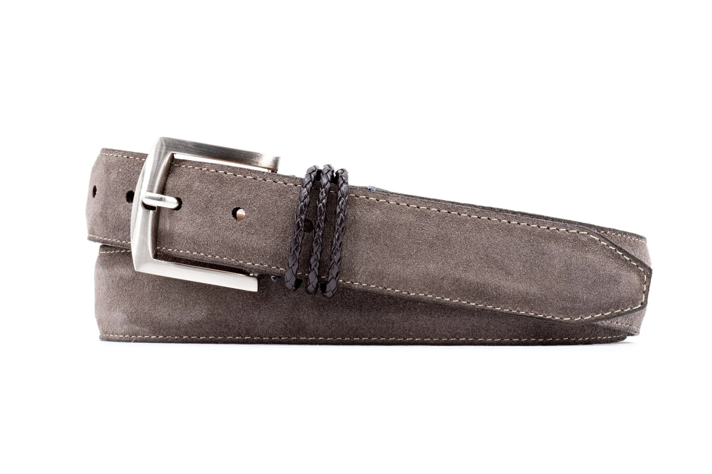 Bermuda Braid Suede Belt - Smoke