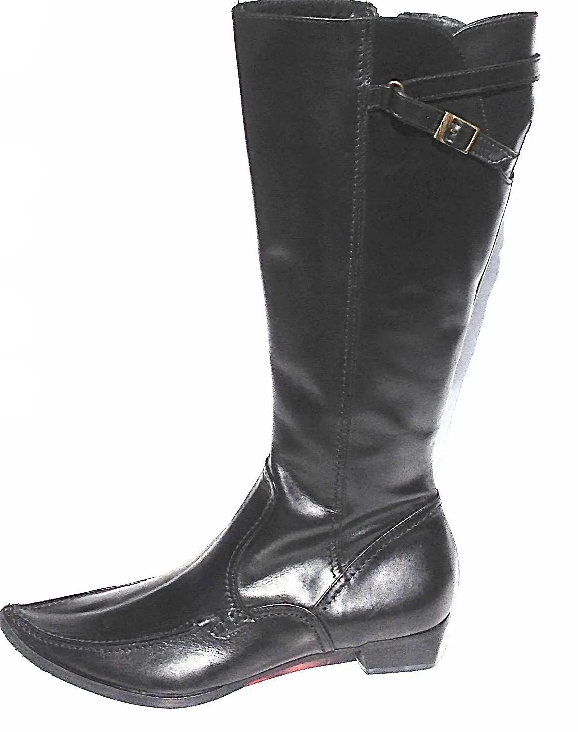 Black Italian leather flat boots with pointy toes