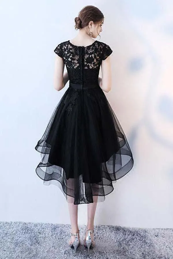 Black Lace Short Prom Dress Hight Low Evening Dress Homecoming Dresses PD152