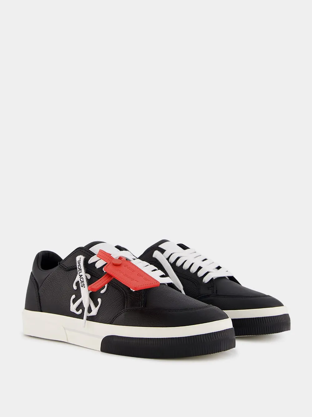 Black Leather Tag Sneakers