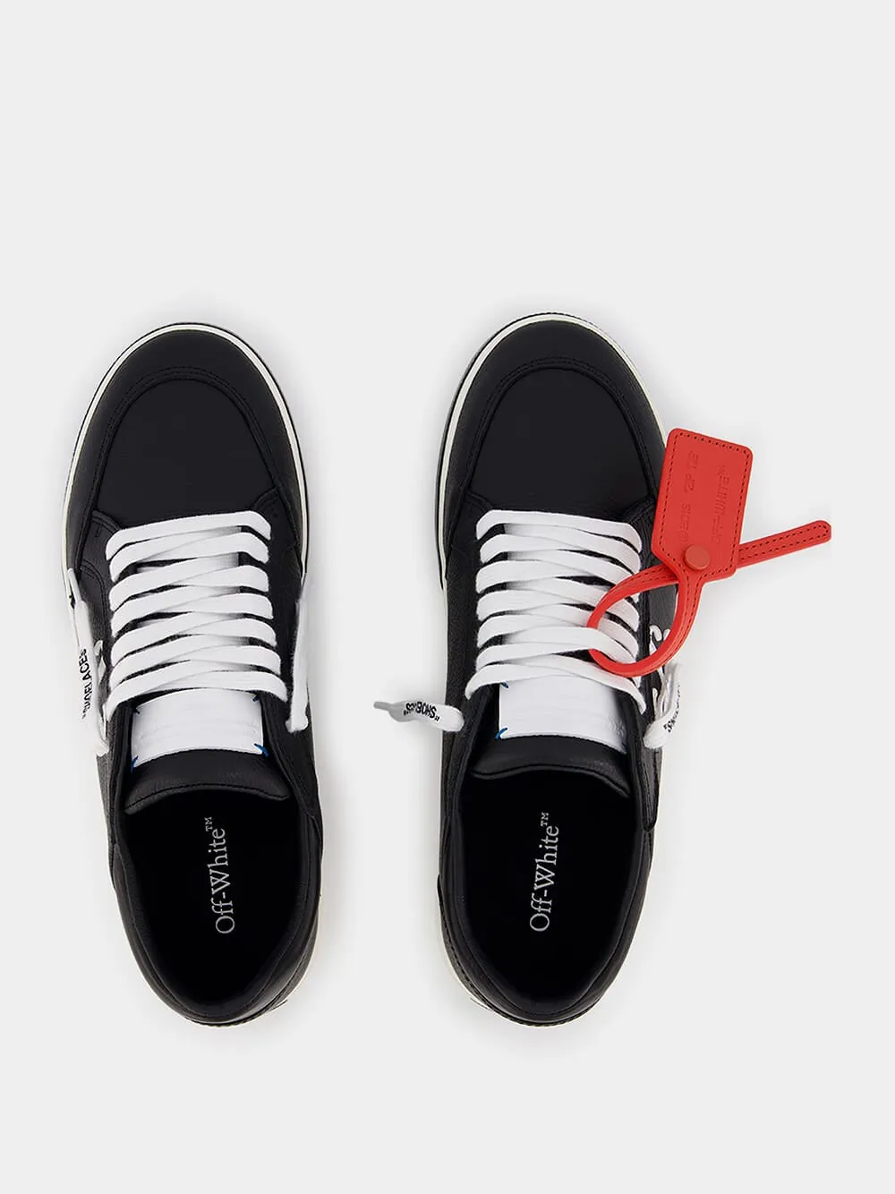 Black Leather Tag Sneakers