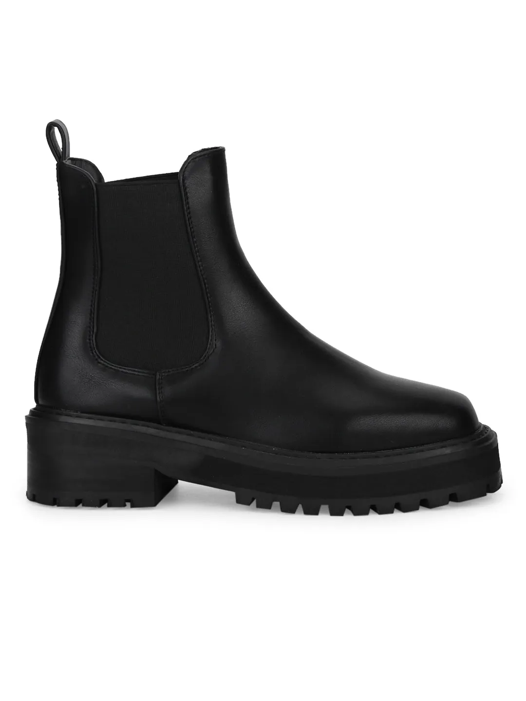 Black PU Oxford Ankle Boots