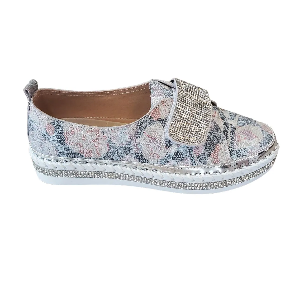 BLING STRAP FLORAL GREY ROSE SHOE