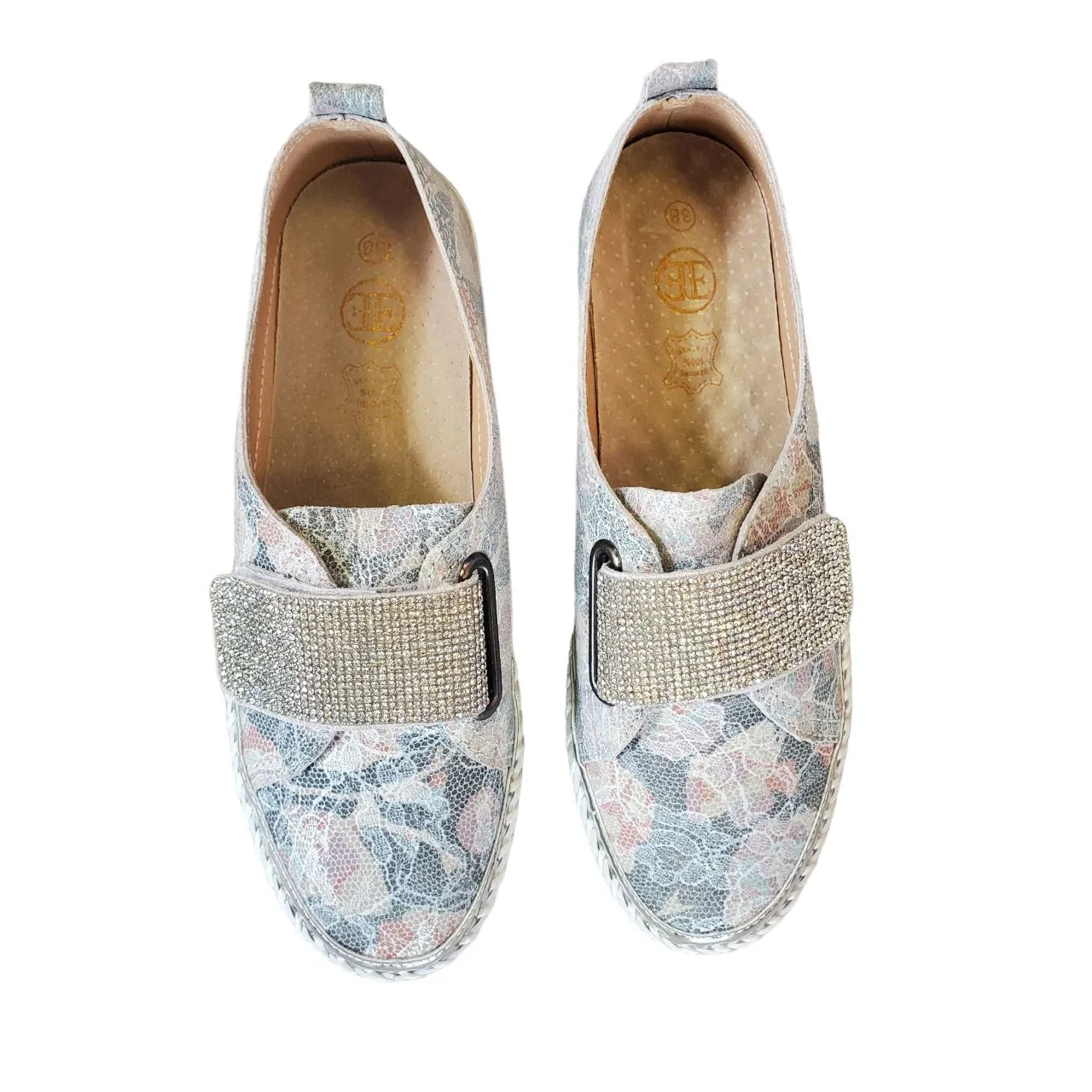 BLING STRAP FLORAL GREY ROSE SHOE