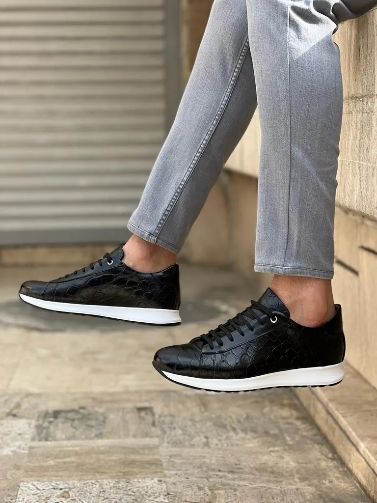 Bojoni Veneta Eva Sole Croc. Detailed Black Sneakers