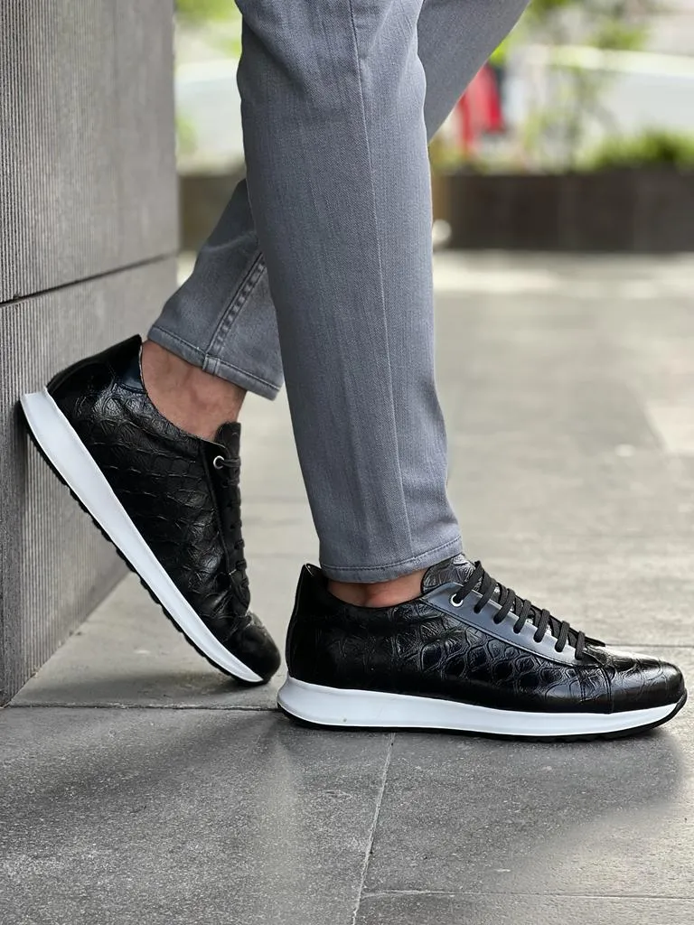 Bojoni Veneta Eva Sole Croc. Detailed Black Sneakers