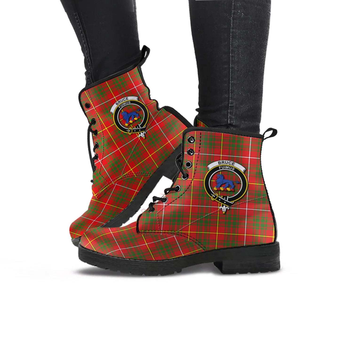 Bruce Modern Tartan Leather Boots with Family Crest