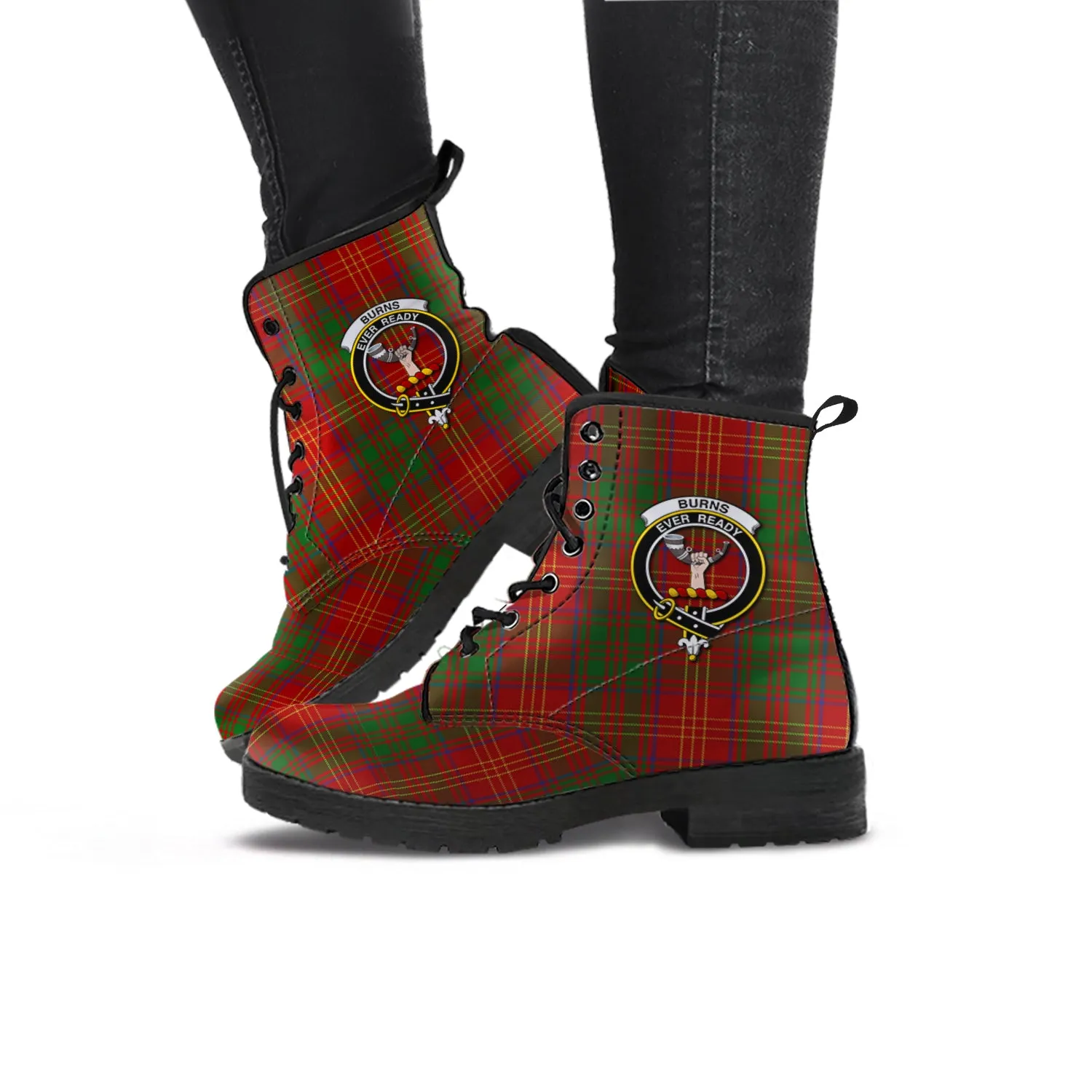 Burns Tartan Leather Boots with Family Crest