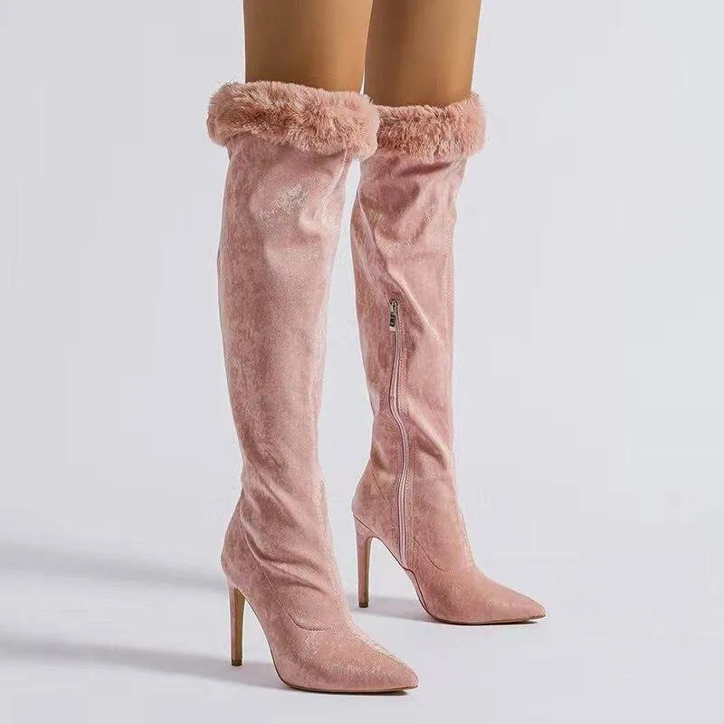 Cameron Pointed Toe Faux Fur High Boots