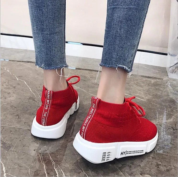 Casual High Waist Thick Bottom Bandage Round Toe Sport Sneakers