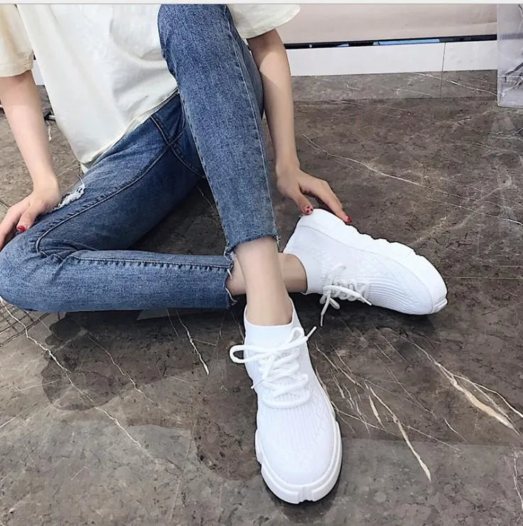 Casual High Waist Thick Bottom Bandage Round Toe Sport Sneakers