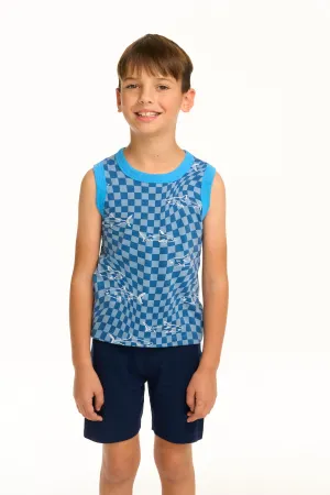 Chaser Boy's Checkered Shark Recycled Vintage Jersey Tank