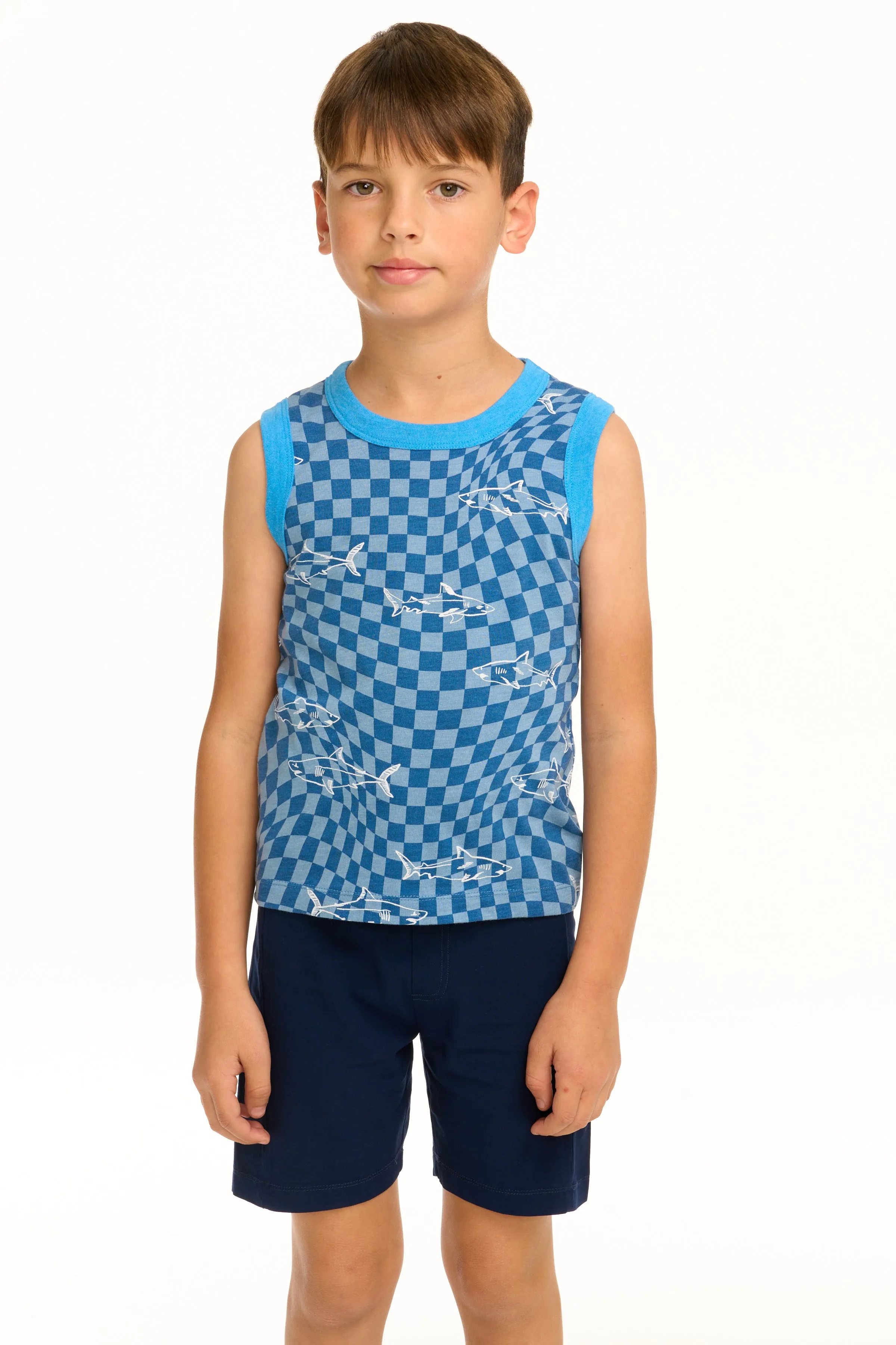 Chaser Boy's Checkered Shark Recycled Vintage Jersey Tank