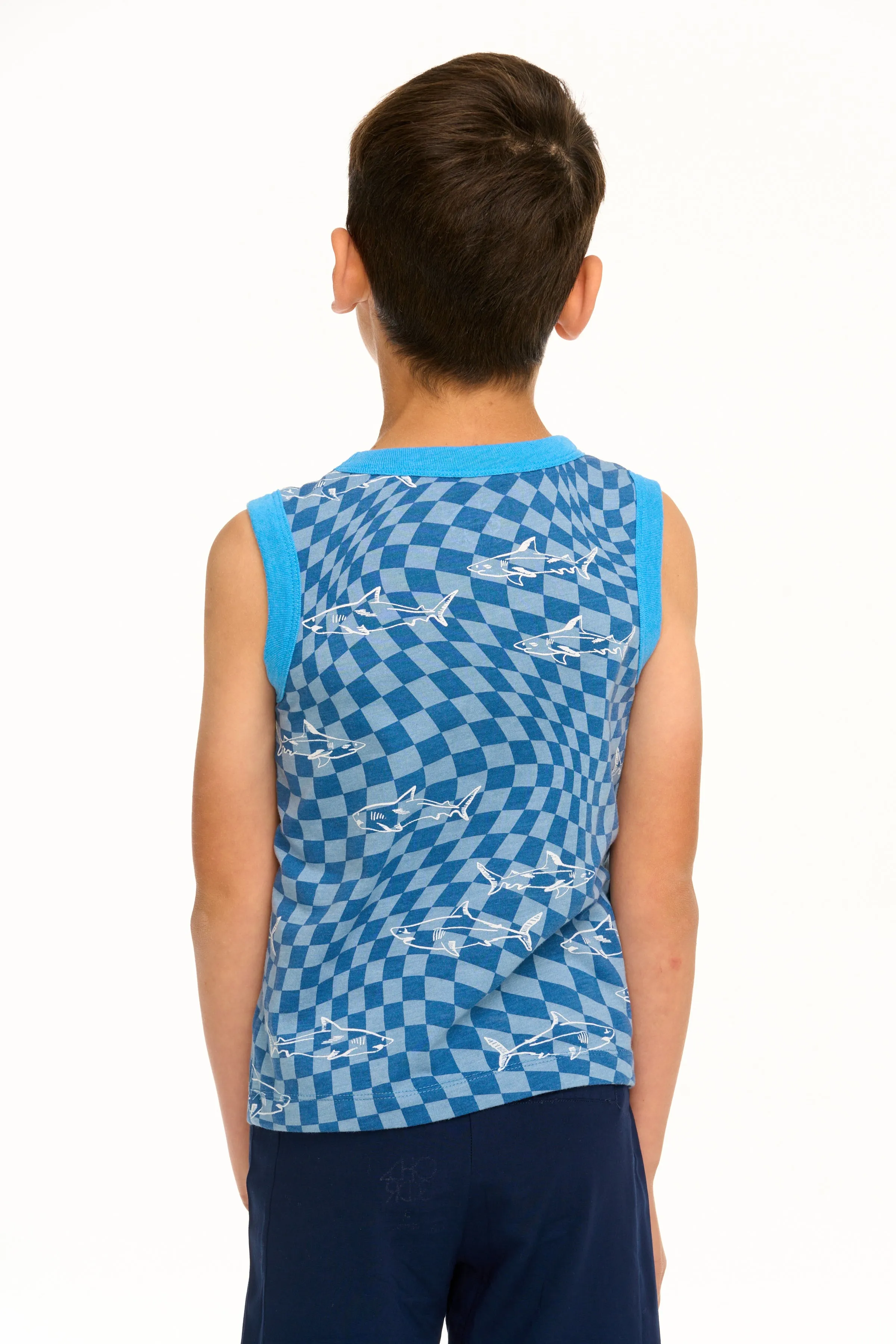 Chaser Boy's Checkered Shark Recycled Vintage Jersey Tank