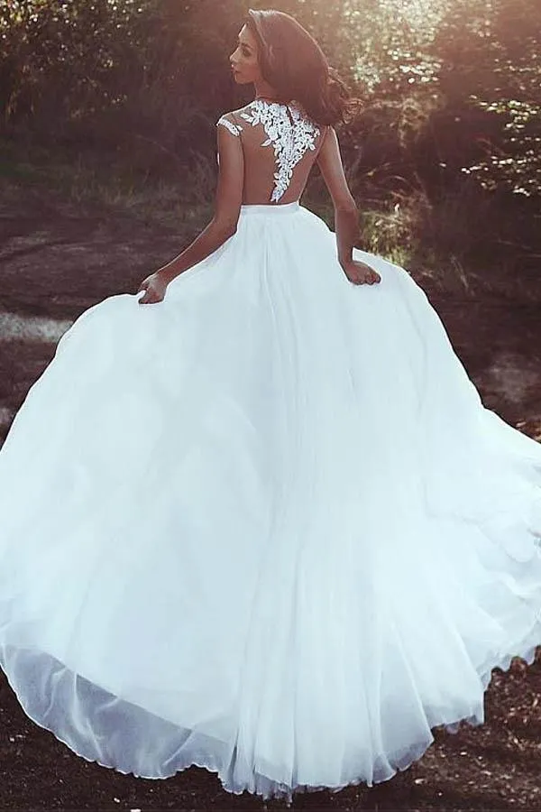 Chiffon Jewel Neckline A-line Wedding Dress With Lace Appliques WD252