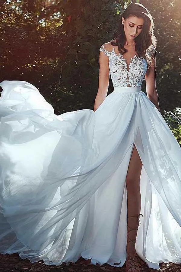 Chiffon Jewel Neckline A-line Wedding Dress With Lace Appliques WD252