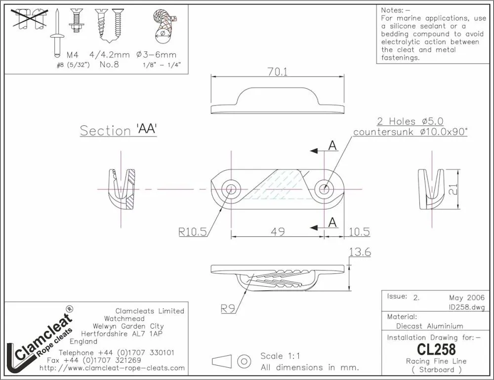 Clamcleat CL258AN Racing Fine Line (Starboard)