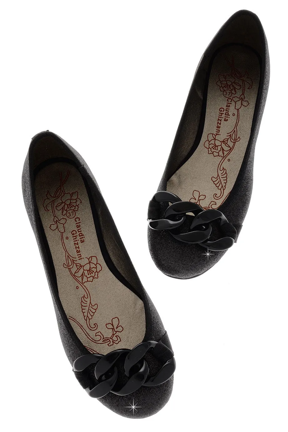 CLAUDIA GHIZZANI NINA Black Glitter Ballerinas