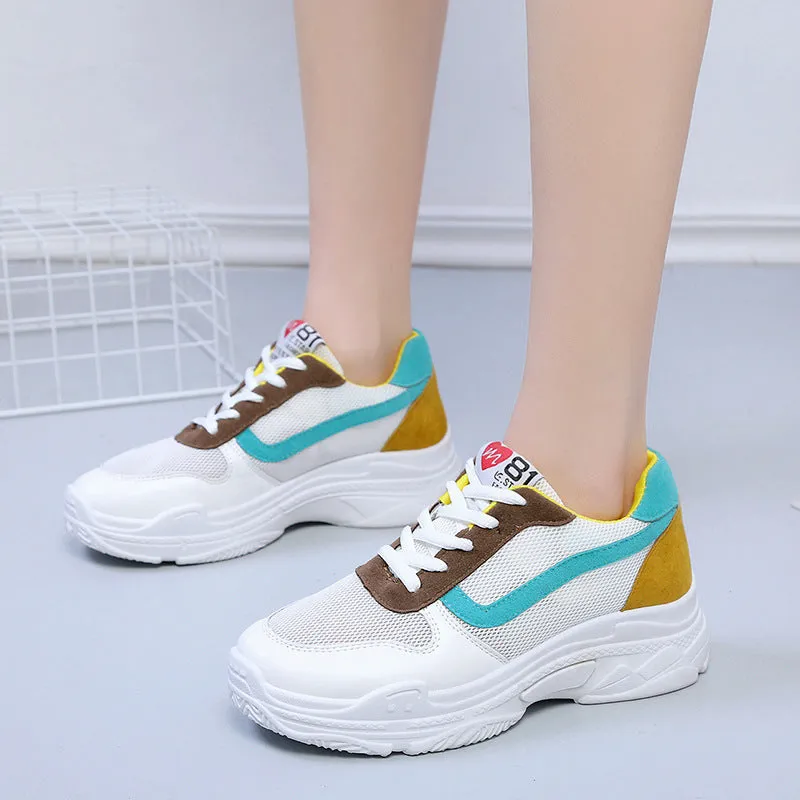 Color Patchwork Round Toe Platform Casual Sneaker