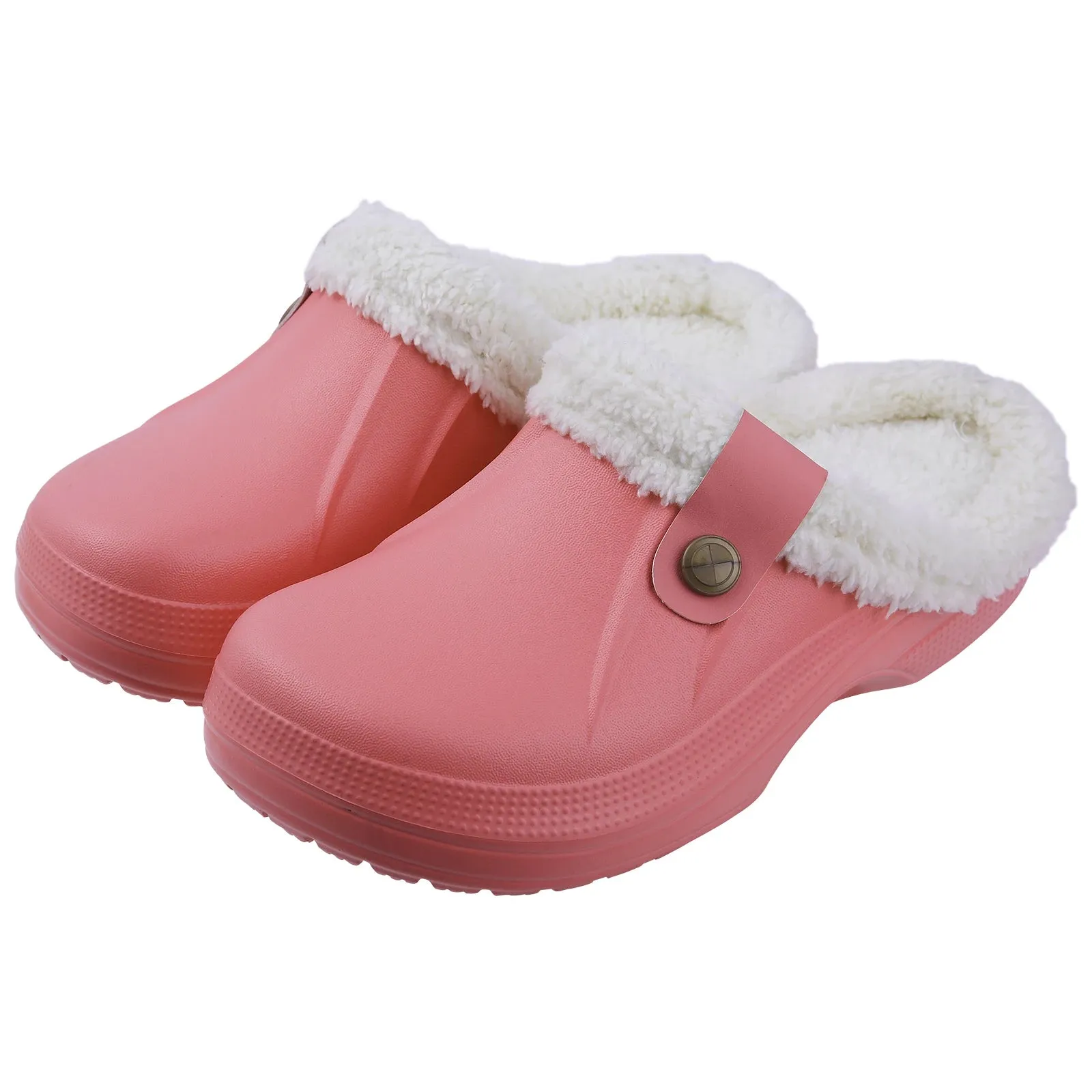 Comwarm Fur Lined Clogs For Women Men Winter Warm Slippers Garden Shoes Waterproof Plush Slippers Couples Home Eva Fuzzy Shoes