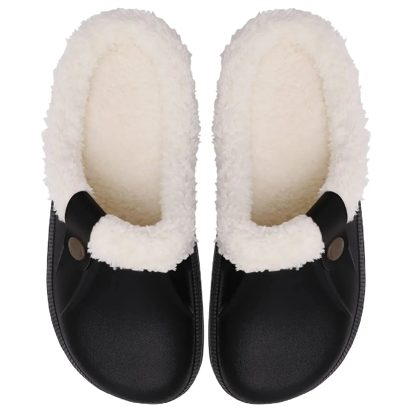 Comwarm Fur Lined Clogs For Women Men Winter Warm Slippers Garden Shoes Waterproof Plush Slippers Couples Home Eva Fuzzy Shoes