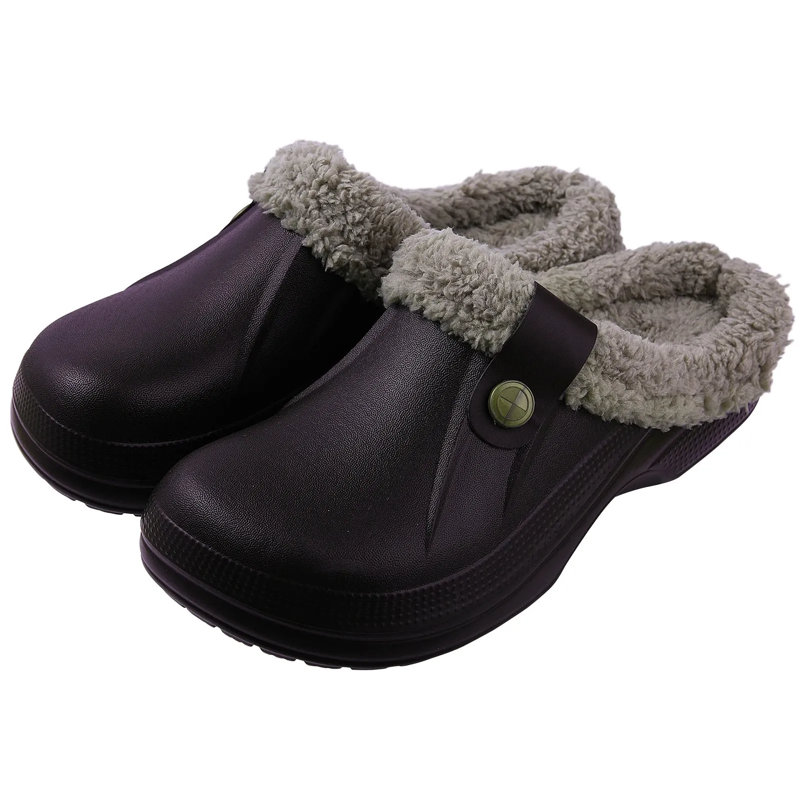 Comwarm Fur Lined Clogs For Women Men Winter Warm Slippers Garden Shoes Waterproof Plush Slippers Couples Home Eva Fuzzy Shoes