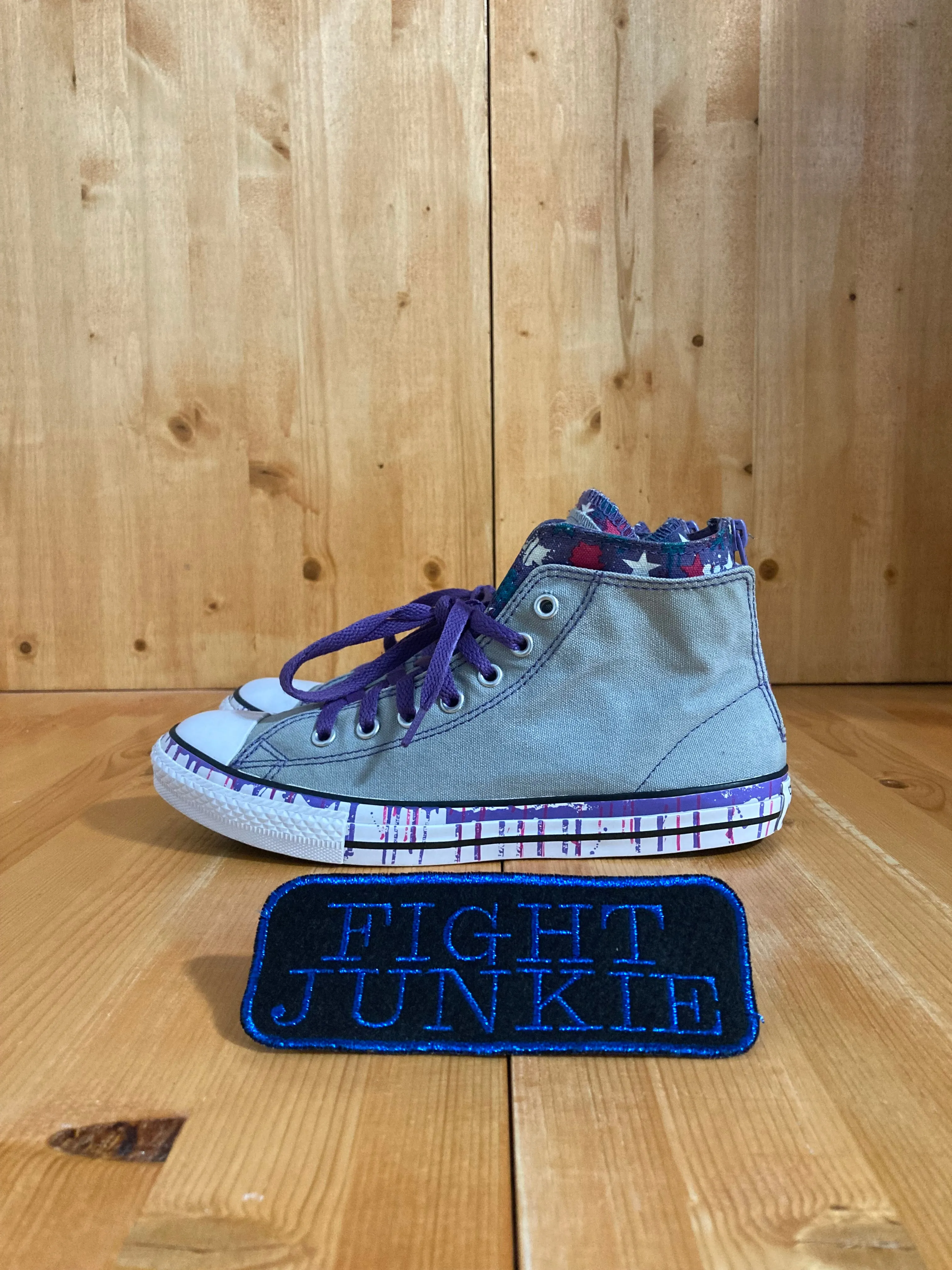 CONVERSE CHUCK TAYLOR ALL STAR LUCKY STONE Youth Size 6 Canvas High Top Shoes Sneakers Gray & Purple 645160F