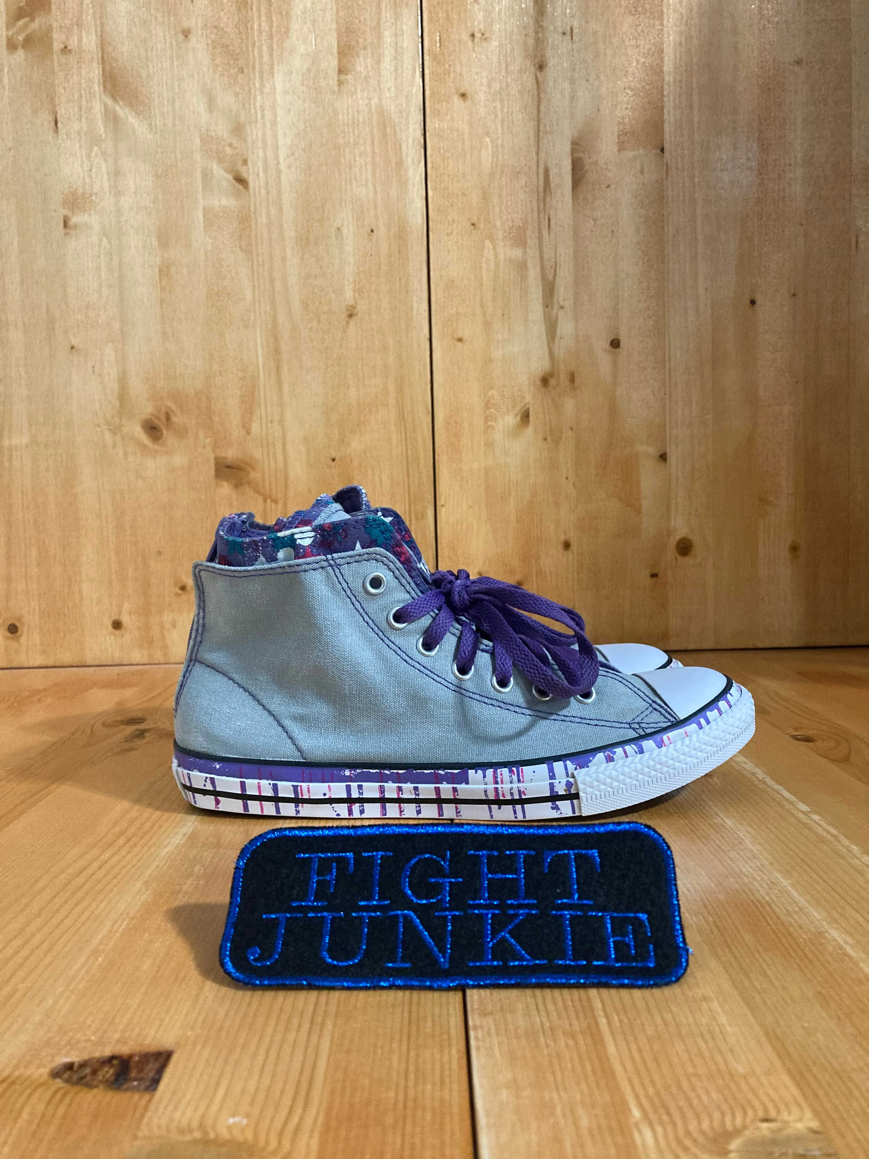 CONVERSE CHUCK TAYLOR ALL STAR LUCKY STONE Youth Size 6 Canvas High Top Shoes Sneakers Gray & Purple 645160F