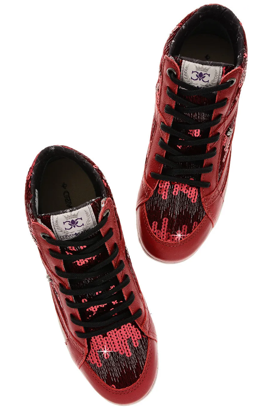 CRAVO & CANELA STARLA Bordeaux Sequin Sneakers