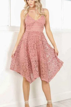 Cute Straps Short Pink Lace Homecoming Dress Party Dress PD205