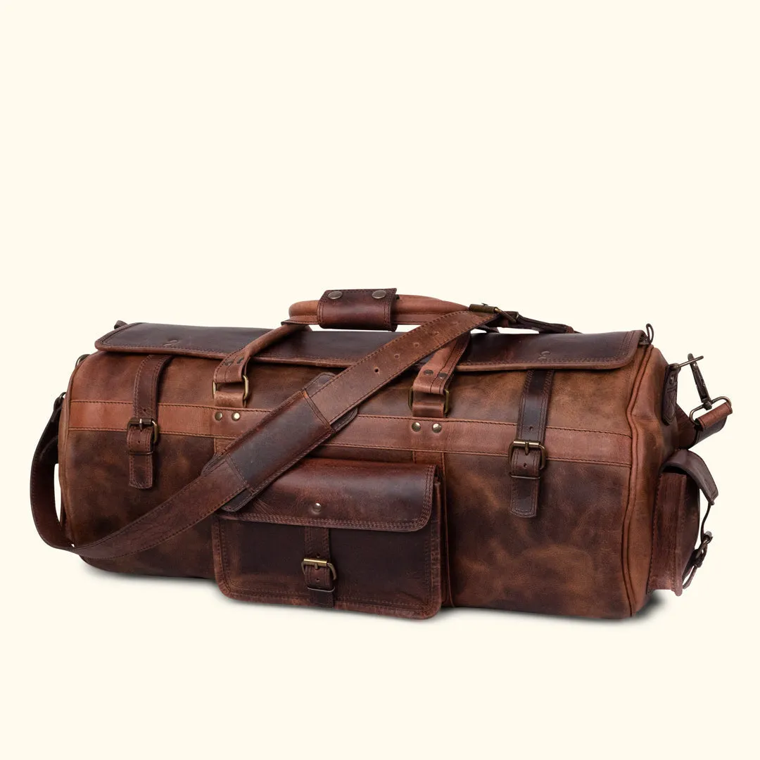 Dazzlo Full Grain Leather Duffel Bag Travel Bag - Dark Oak - 24"