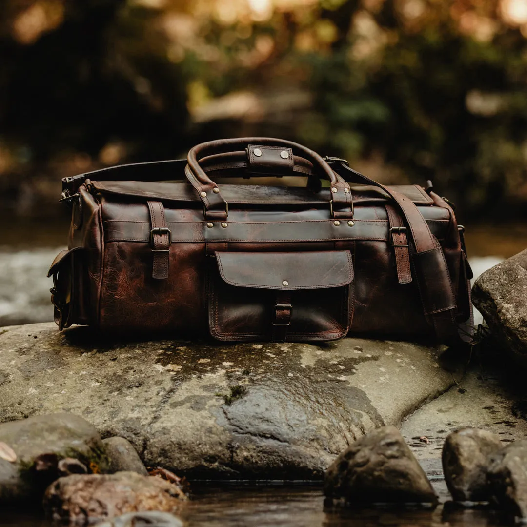 Dazzlo Full Grain Leather Duffel Bag Travel Bag - Dark Oak - 24"