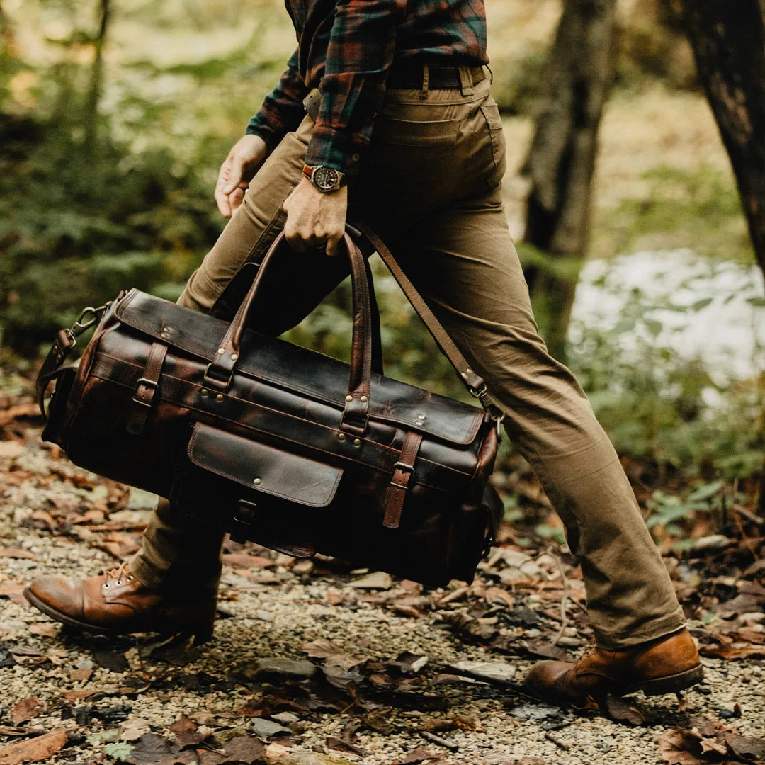 Dazzlo Full Grain Leather Duffel Bag Travel Bag - Dark Oak - 24"