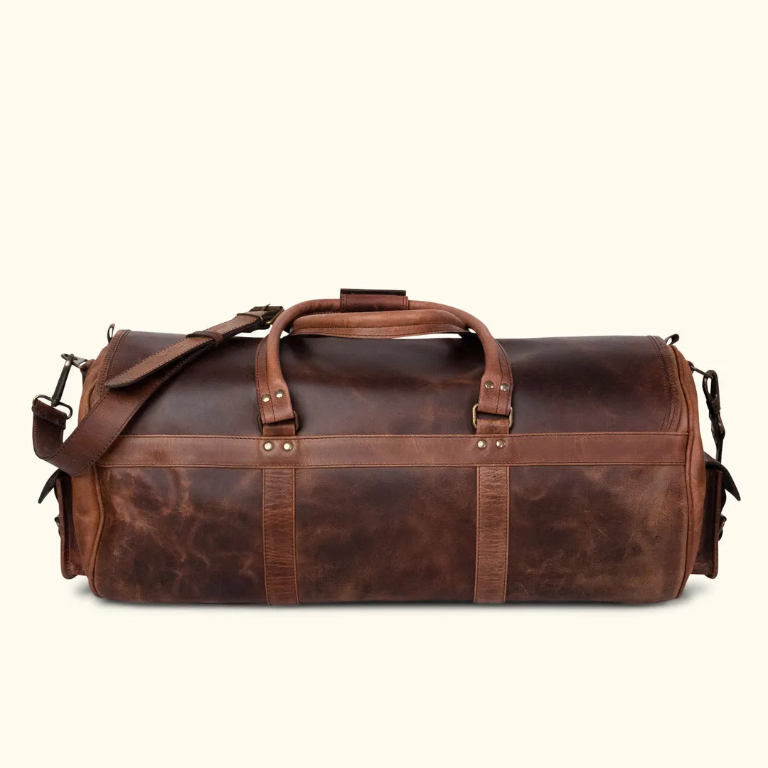 Dazzlo Full Grain Leather Duffel Bag Travel Bag - Dark Oak - 24"