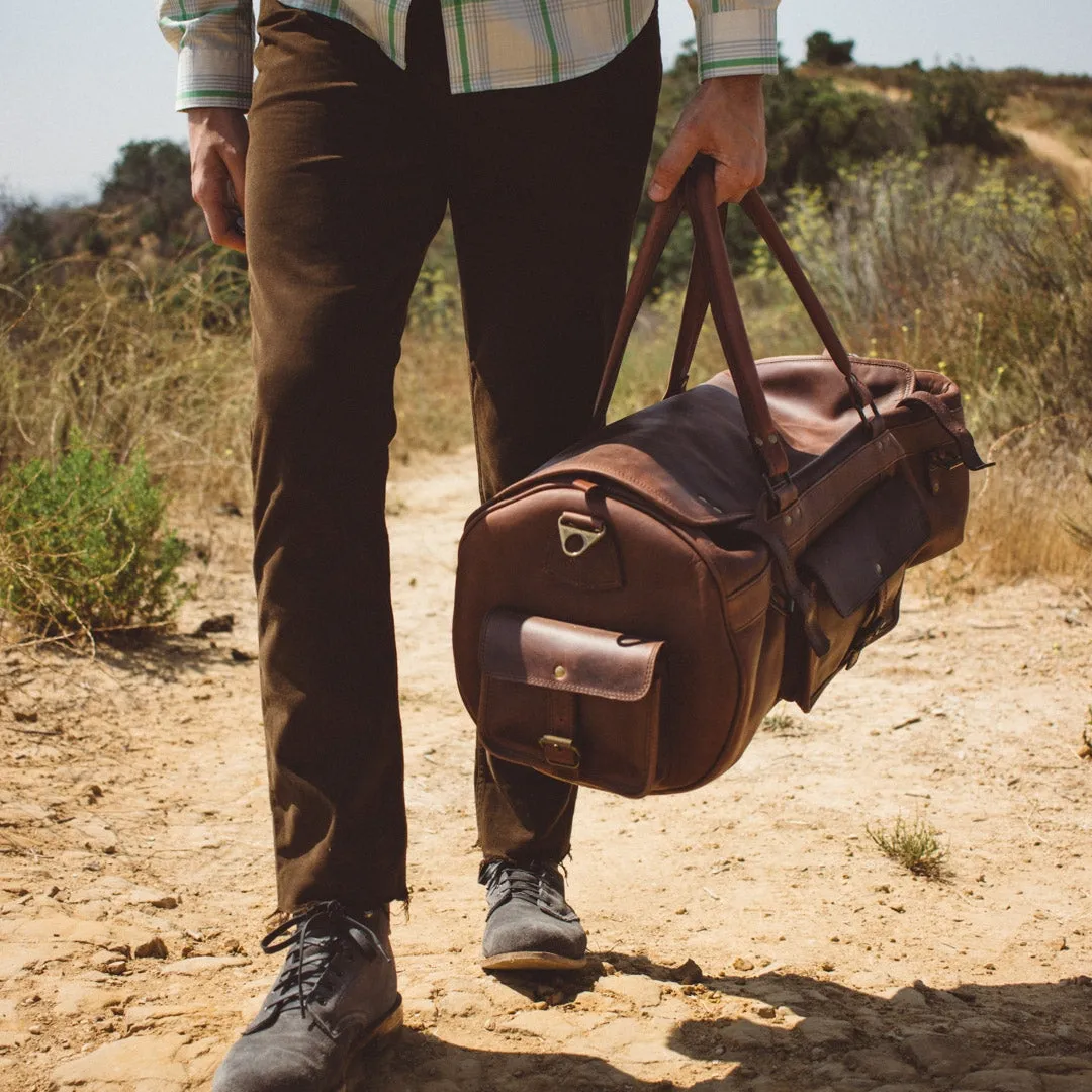 Dazzlo Full Grain Leather Duffel Bag Travel Bag - Dark Oak - 24"