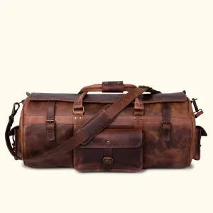 Dazzlo Full Grain Leather Duffel Bag Travel Bag - Dark Oak - 24"