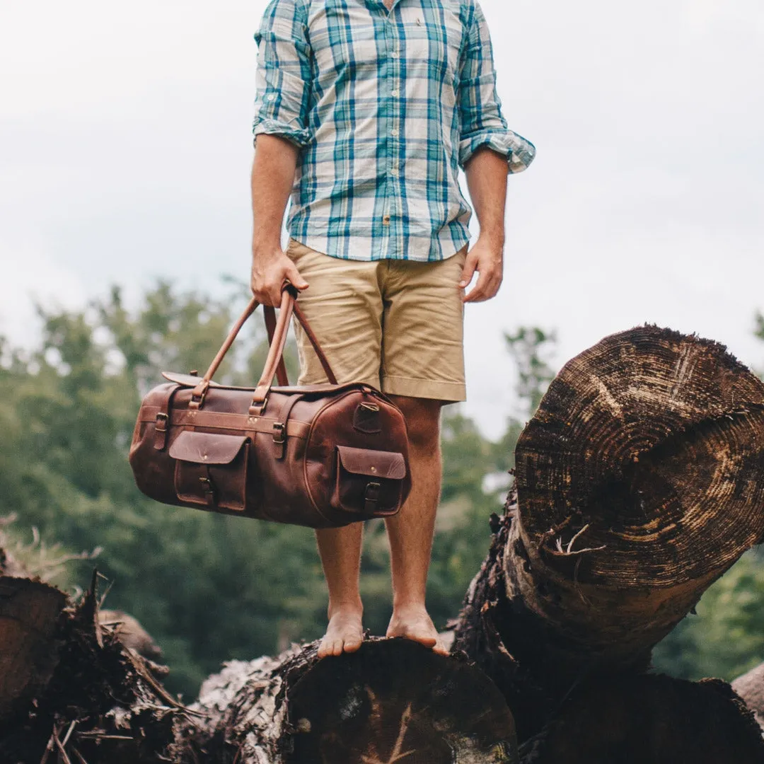 Dazzlo Full Grain Leather Duffel Bag Travel Bag - Dark Oak - 24"