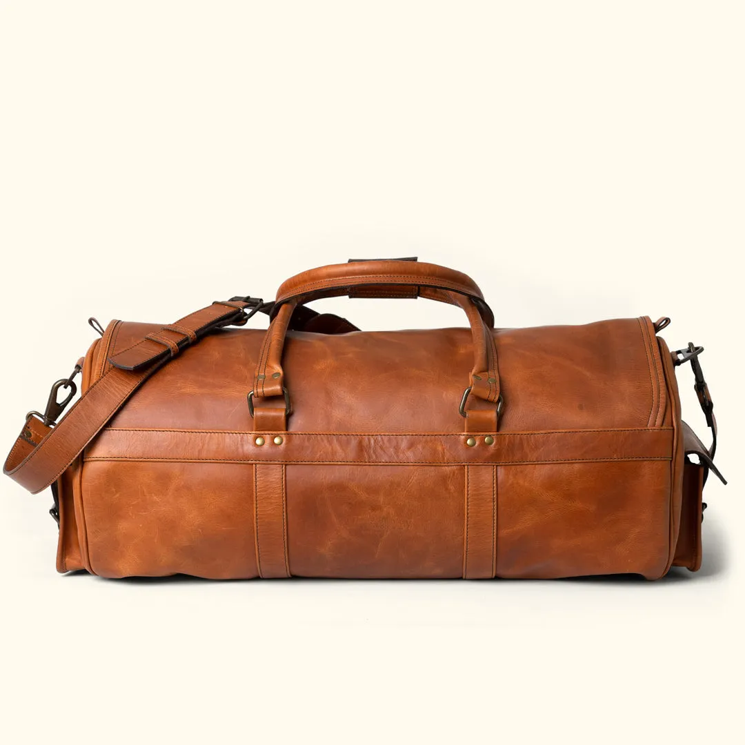 Dazzlo Leather Duffel Bag - Amber Brown - 24"