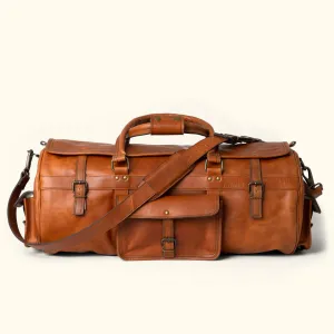 Dazzlo Leather Duffel Bag - Amber Brown - 24"