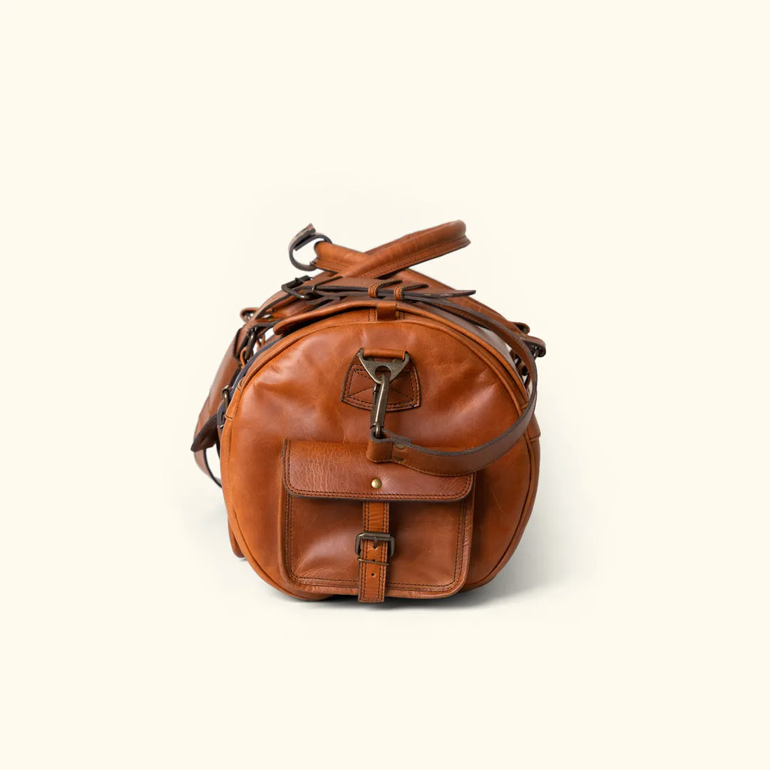 Dazzlo Leather Duffel Bag - Amber Brown - 24"